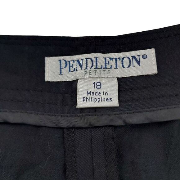 Pendleton Trouser Womens 18 Petite Black Wool Blend Flat Front Straight Leg - Picture 9 of 12